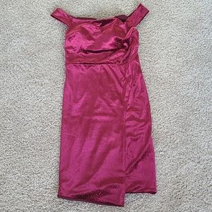 Maroon shimmer cocktail dress off shoulder